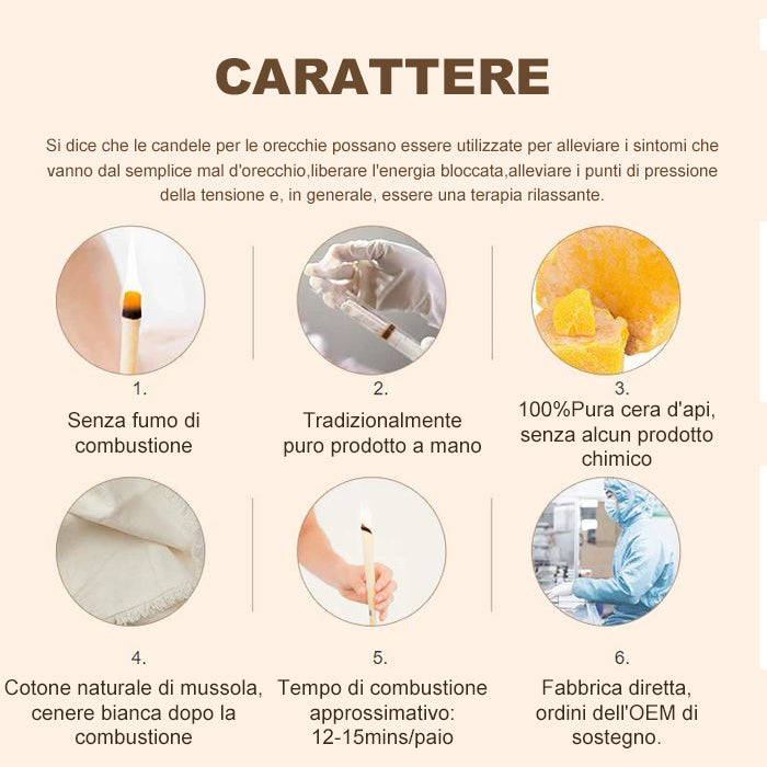 Candela per orecchie in cera d'api naturale