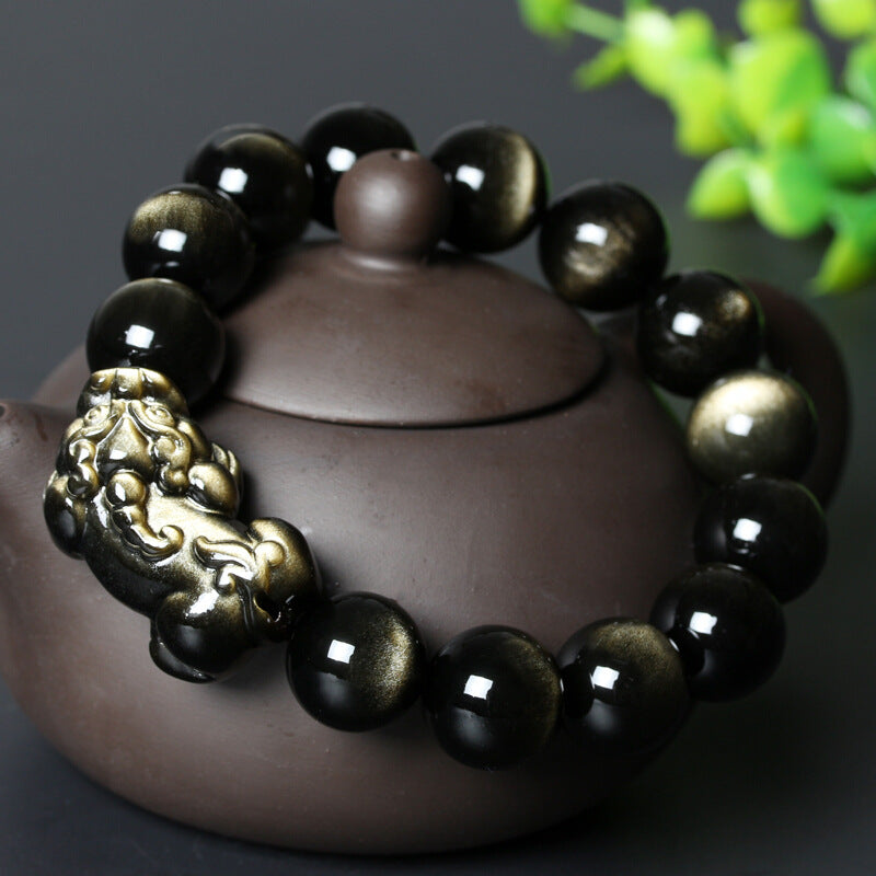 Feng Shui Guldglänsande Obsidianarmband