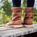 Holilychic Frauen Rund Toe Mittelwadenstiefel