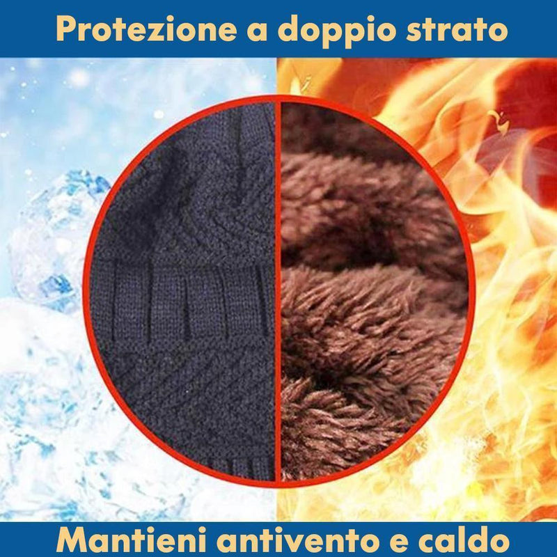 CALDO CAPPELLO LAVORATO A MAGLIA CON SCIARPA (DONNA E UOMO)