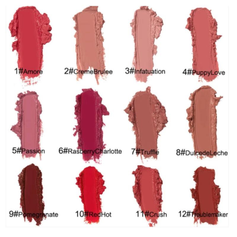 Lápiz labial en crema de 12 colores impermeables