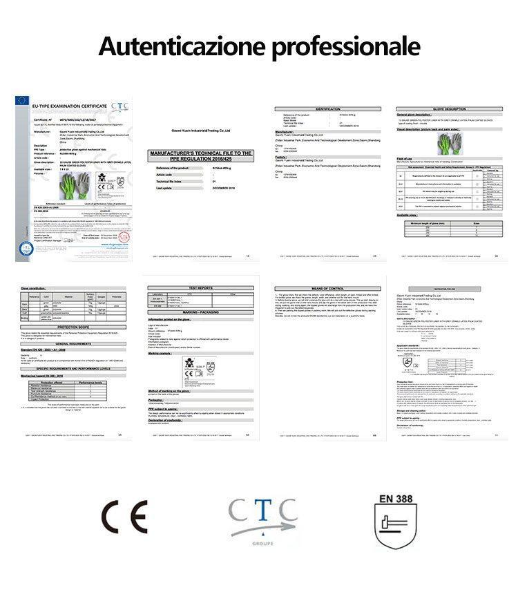 Fodera in poliestere 13G con lattice increspato, palmo rivestito