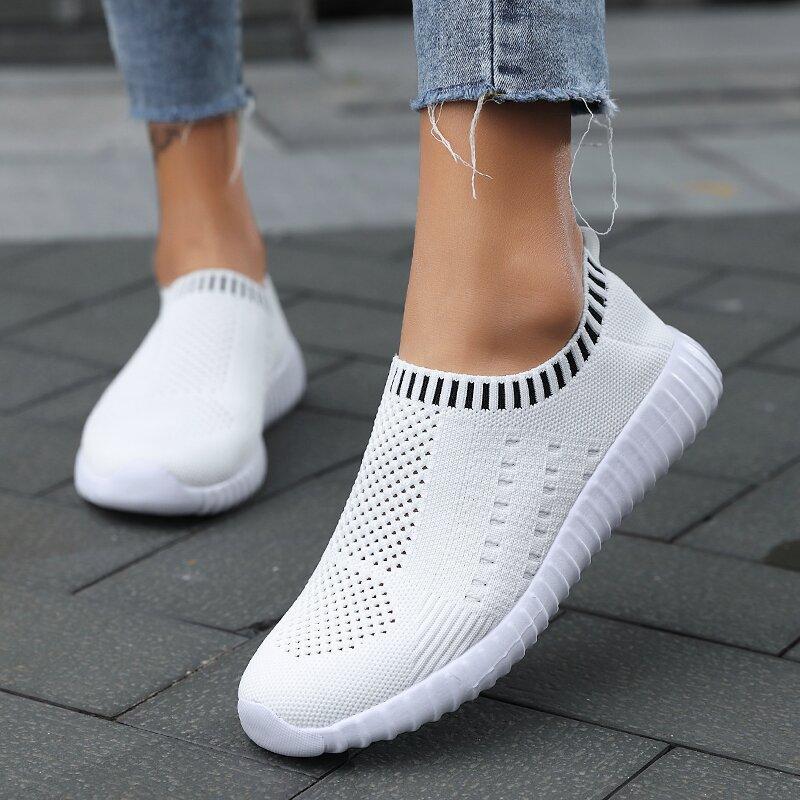 Bequeme Slip-on-Schuhe mit Farbblockmuster für Damen stricken Turnschuhe