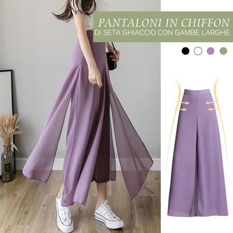 PANTALONI LARGHI IN CHIFFON DI SETA GHIACCIO