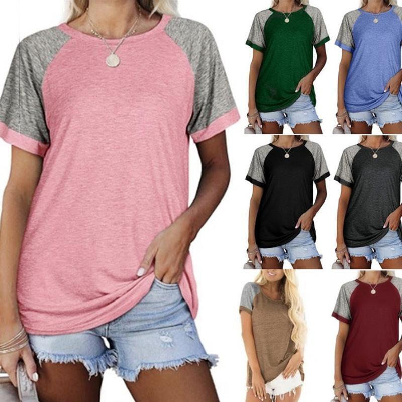 Loses Raglan-Ärmel-Kontrast-T-Shirt mit rundem Hals