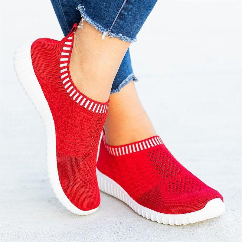 Scarpe da donna comode slip-on a blocchi di colore da donna in maglia