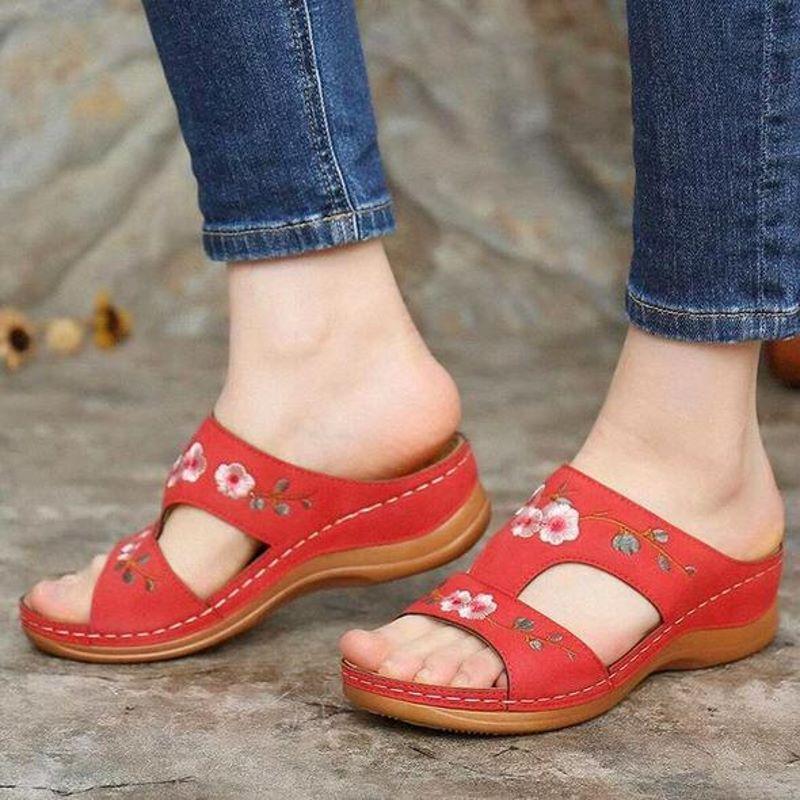 Fiore ricamato Vintage Wedges Sandali Casual