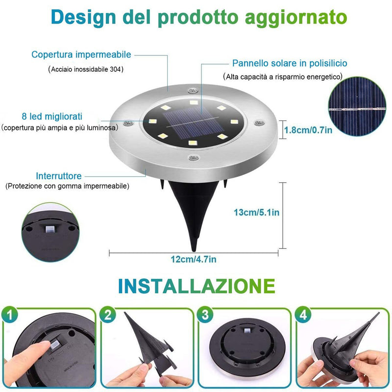 8 Luci Solari da Terra a LED