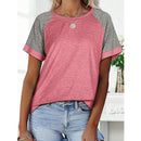 Loses Raglan-Ärmel-Kontrast-T-Shirt mit rundem Hals