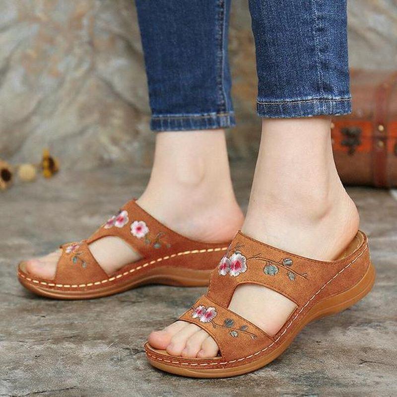 Fiore ricamato Vintage Wedges Sandali Casual