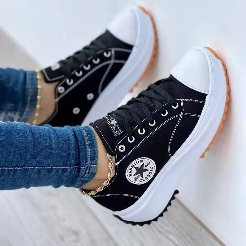 Frühjahr und Sommer neue Segeltuchschuhe mit dicken Sohlen
