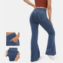 STRETCHIGE DENIM-HOSE MIT HOHER TAILLE UND ÜBERKREUZTEN SCHLAGHOSEN