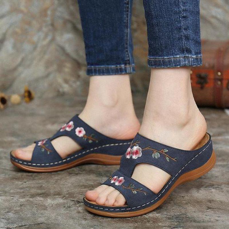 Fiore ricamato Vintage Wedges Sandali Casual