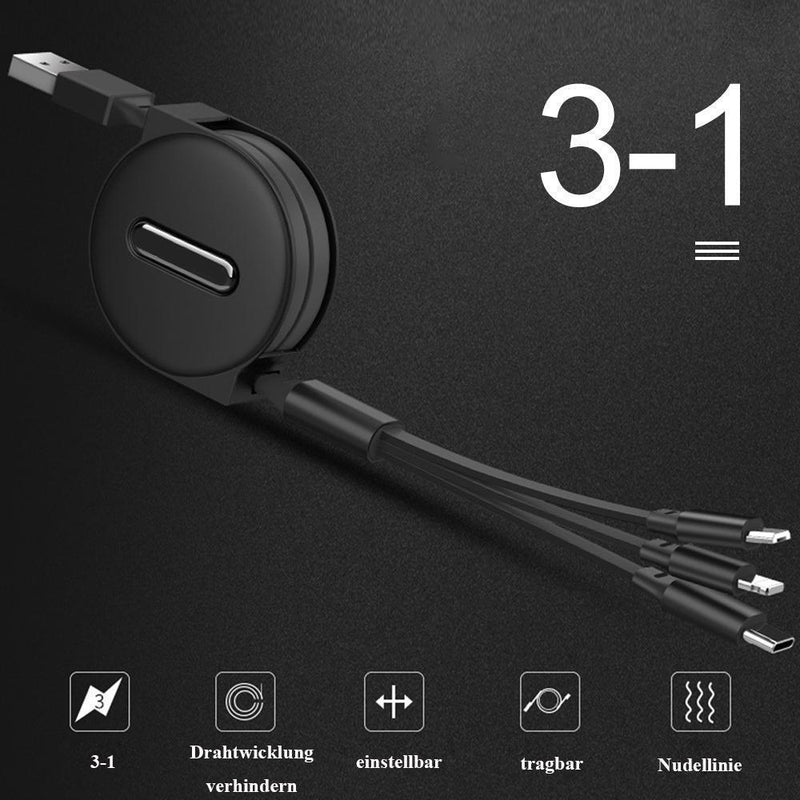Multi USB Kabel,Einziehbares Ladekabel 3 in 1 Micro Type C Kompatibel für iPhone Android Smartphone