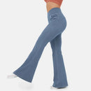STRETCHIGE DENIM-HOSE MIT HOHER TAILLE UND ÜBERKREUZTEN SCHLAGHOSEN