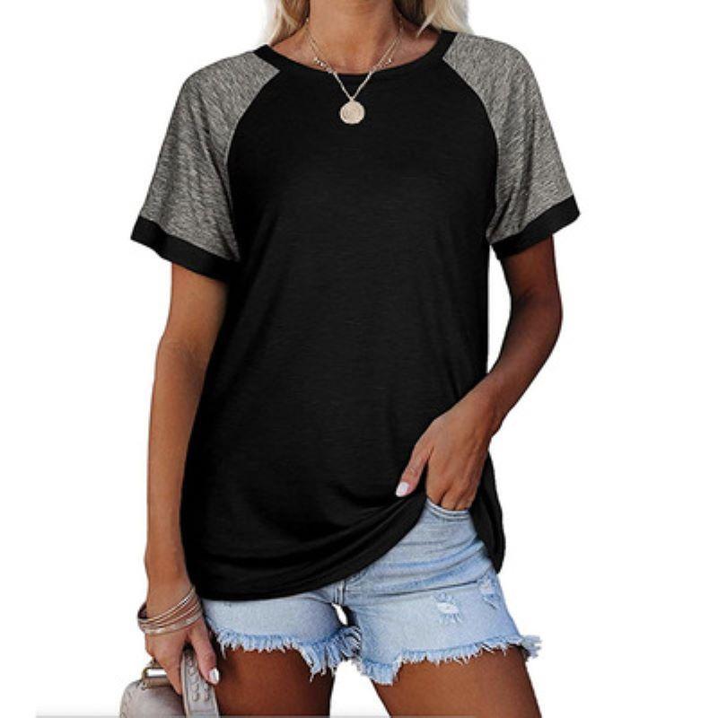 Loses Raglan-Ärmel-Kontrast-T-Shirt mit rundem Hals