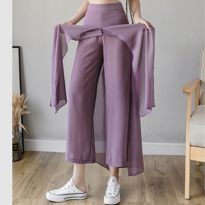 PANTALONI LARGHI IN CHIFFON DI SETA GHIACCIO