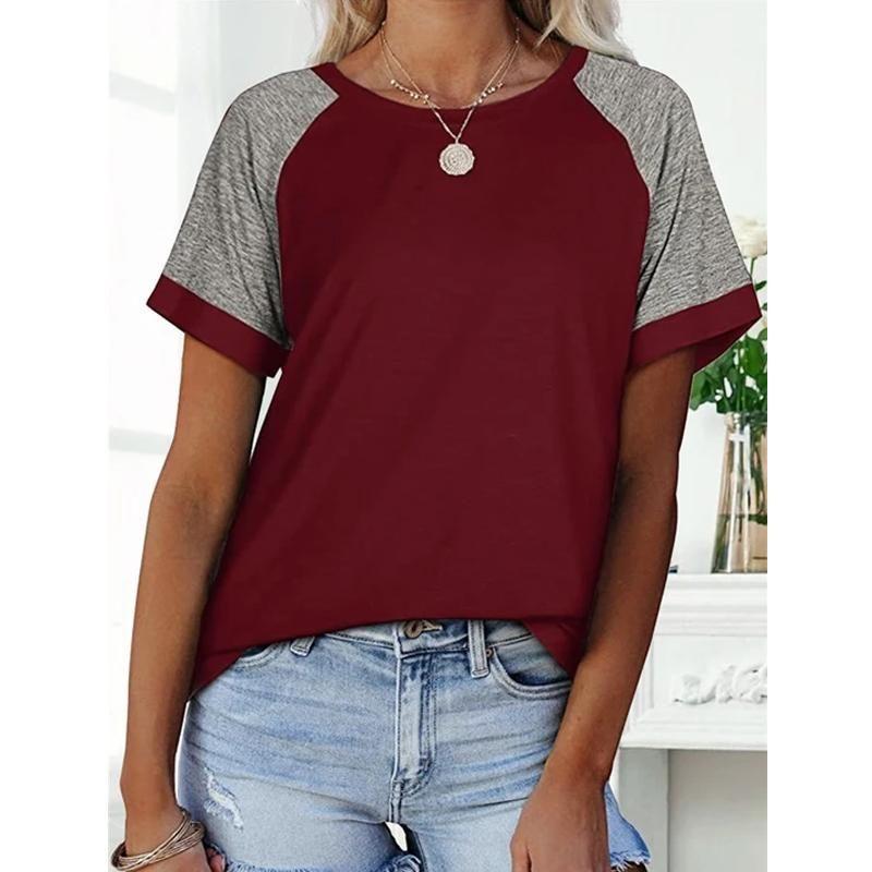 Loses Raglan-Ärmel-Kontrast-T-Shirt mit rundem Hals