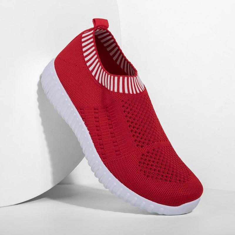 Scarpe da donna comode slip-on a blocchi di colore da donna in maglia