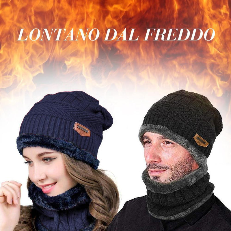 CALDO CAPPELLO LAVORATO A MAGLIA CON SCIARPA (DONNA E UOMO)