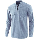 2021 Herren Retro T-Shirt Pocket Tie V-Ausschnitt Denim Langarm T-Shirt Loose Top