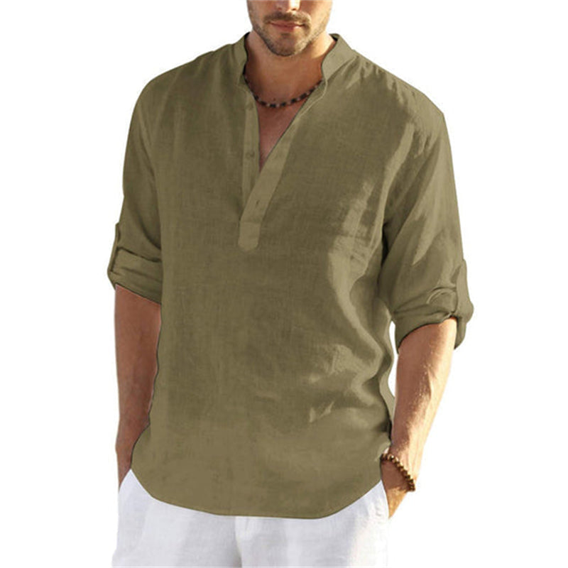 T-shirt casual hippie in cotone e lino da uomo